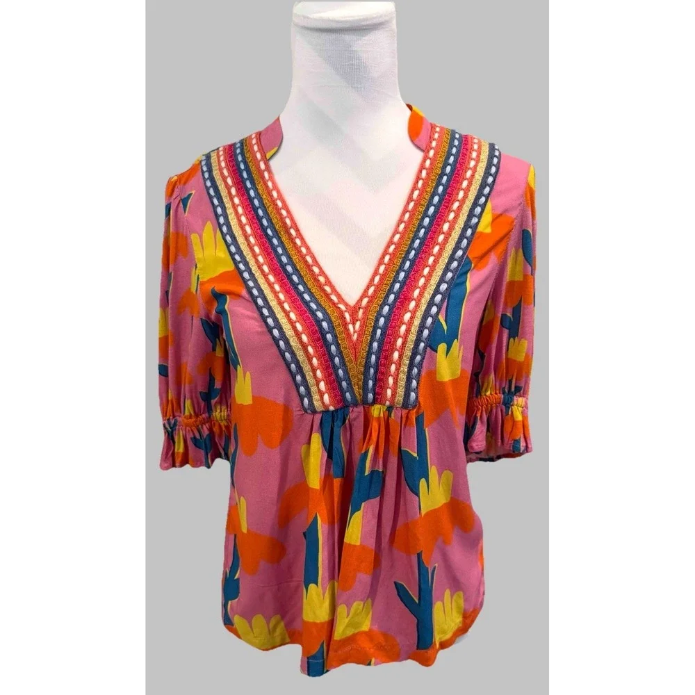 Anthropologie Bl^nk London Tropical Print Stephanie Blouse SZ XXS